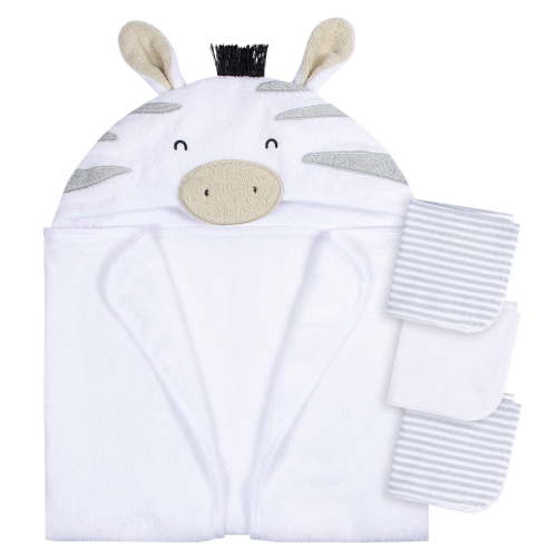 Gerber Baby Boy or Girl Casual Unisex Hooded Terry Towel and Washcloths, 4-Piece Bath Set