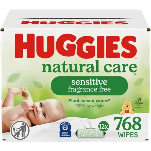 Huggies Natural Care Sensitive Baby Wipes, Unscented, Hypoallergenic, 99% Purified Water, 12 Flip-Top Packs (768 Wipes Total), Packaging May Vary