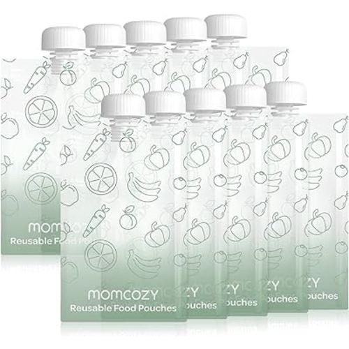 Momcozy Reusable Baby Food Pouches for Toddlers,BPA Free Plastic,Food Safe,Freezer Safe,Refillable for Applesauce Yogurt & Puree Squeeze Pouch,10 packs,3.4-4oz