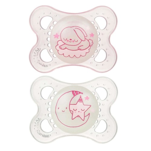 MAM Glow In The Dark Pacifiers 2 Pack for 0-6 Months, Pink