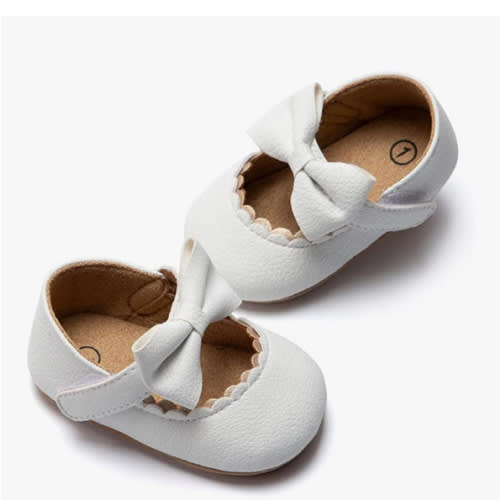 Meckior Infant Baby Girls Soft Sole Bowknot Princess Wedding Dress Mary Jane Flats Prewalker Newborn Light Baby Sneaker Shoes