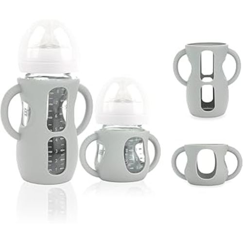 2-Pack Silicone Sleeves for Philips Avent Glass Bottles, BPA-Free Drop-Resistant Baby Bottle Sleeves with Handles, Compatible with Philips Avent Natural Glass Baby Bottles (4 & 8 oz)