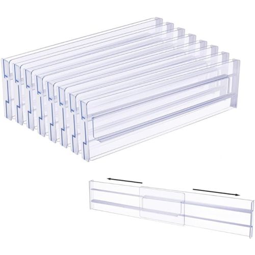 Flyxiregg Drawer Dividers Organizers 4 Pack, Adjustable 3.2" High Expandable from 12.2-21.4" Kitchen Drawer Organizer, Clear Plastic Drawers Separators, Installed by Double-sided Tape (8 pack)