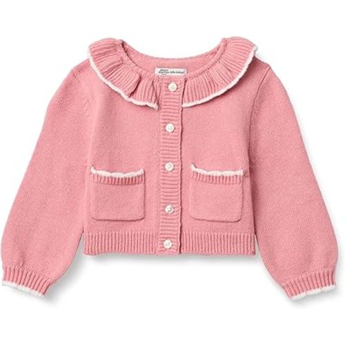 Amazon Essentials Girls Cardigan Sweater with Ruffle Neck, Button-Front, Soft Cotton-Nylon Knit