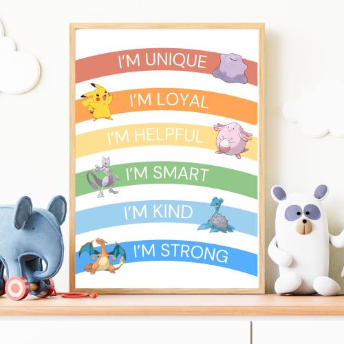 Pokemon Affirmation Poster Printable, Positive Kids Room Decor, Pokemon PRINTABLE Wall Art for Nursery, Bedroom, Preschool, Pokemon Gifts