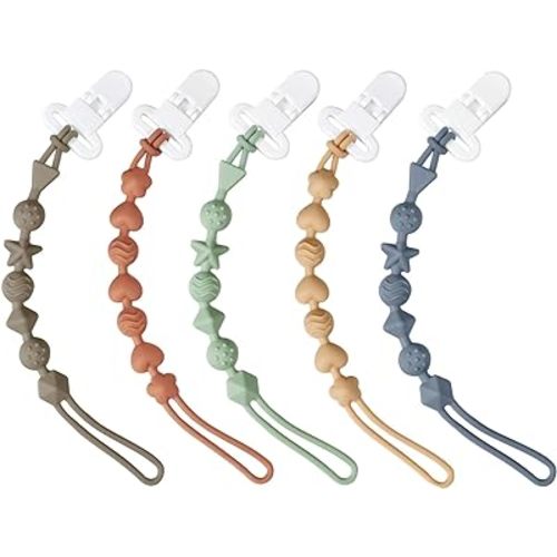 PandaEar 5 Pack Silicone Pacifier Clips, Baby Soother Clips with One Piece Design for Boys & Girls, Baby Pacifier Holder Clips for Teething Toys Teethers