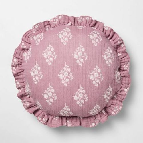 Round Ruffle Floral Jacquard Pillow Purple/Cream - Threshold™ designed with Studio McGee