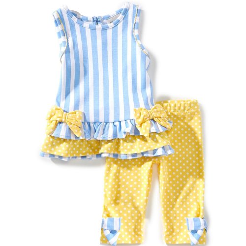 Rare Editions Baby Girls Sleeveless Vertical-Striped Tunic Top & Dotted Leggings Set