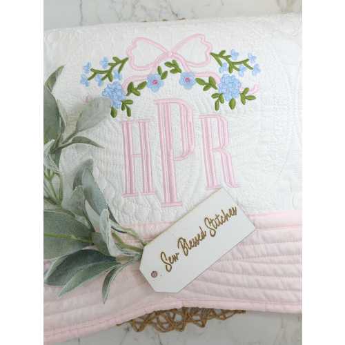 Monogram Baby Quilt: Pink Trim, Heirloom Cotton Gift