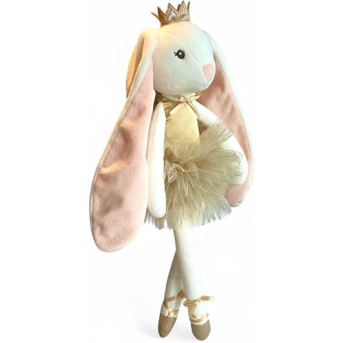 Ballerina Bunny Veronique Bunny Stuffed Animal Bunny Princess Plush Doll Soft Bunny Rabbit with Long Floppy Ears Gold Ballerina Tutu, Gift for Newborn Baby Shower Birthday Dance Recital