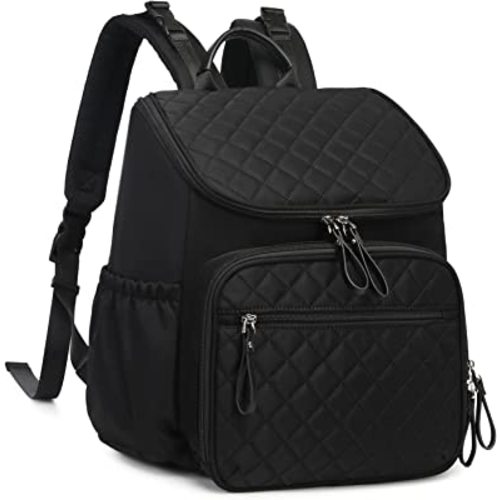 Large Capacity Diaper Bag with Stroller Buckle, Water-Resistant Travel Backpack with Insulated Pockets (Nylon, Black)