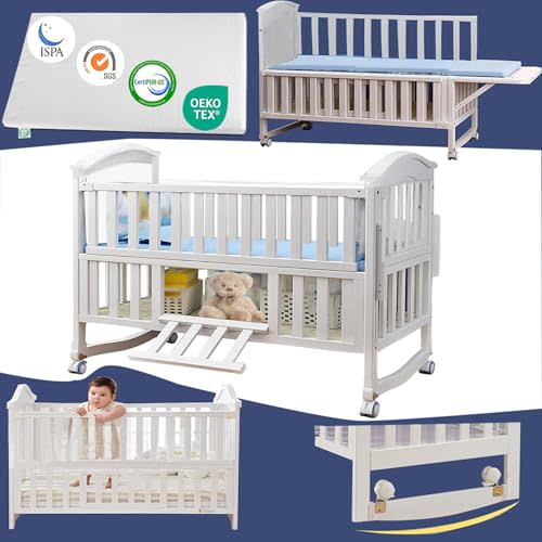 Styhigh Portable Mini Baby Crib 4 in 1 with Memory Foam Mattress(38"by24") Included, Cunas para Bebes 2025 Convertible Crib 6 in1 with Foldable Storage Baby Playpen Bassinet Bedside Sleeper Bed(White)