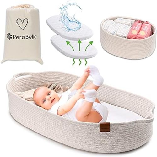 Baby Changing Basket for Baby Dresser, Moses Basket for Babies, Cotton Rope Diaper Changing Basket, Unisex Baby Moses Basket, Foam Diaper Changing Pad for Dresser, Changing Table Topper for Dresser