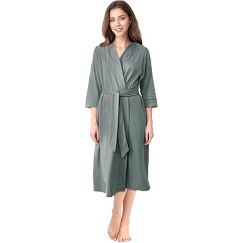 NY Threads Women's Robe Long Knit Bathrobe 3/4 Sleeves Soft Kimono Lightweight Loungewear