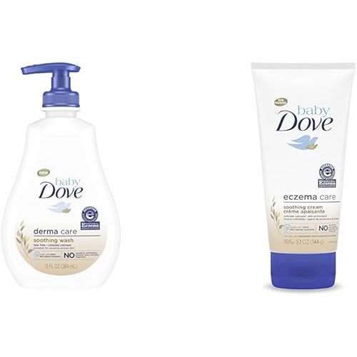Baby Dove Derma Care Soothing Wash 13 oz and Soothing Cream 5.1 oz Eczema Care Set for Sensitive Skin