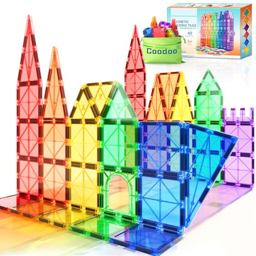 Magnetic Tiles Kids Toys STEM Magnet Toy for Toddler Magnetic Blocks Building Preschool Learning Sensory Montessori Toys for 3+ Year Old Boys and Girls, Safe Creativity Toddler Kids Toy 40PCS