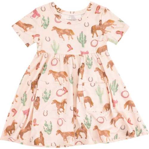 Short Sleeve Twirly Dress, Western Horses Pink - Angel Dear | Maisonette