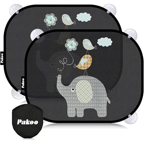 Car Sun Shade Baby with UV Protection, Car Window Sun Shade for Children with Cute Animal Motifs, 2 Pack with 8 Suction Cups- 17.7 x 14 inches