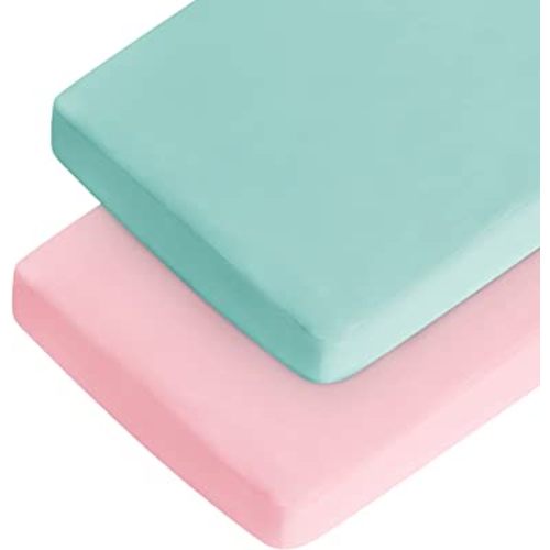 Crib Mattress Sheet 2 Pack Fitted Crib Sheet (28 x 52 x 8 in) for Standard Crib Toddler Mattress Cover Soft Microfiber Breathable Baby Sheets for Boys and Girls, Blue and Pink