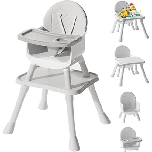 6 in 1 Baby High Chair, Convertible Highchair for Babies and Toddlers (Grey)