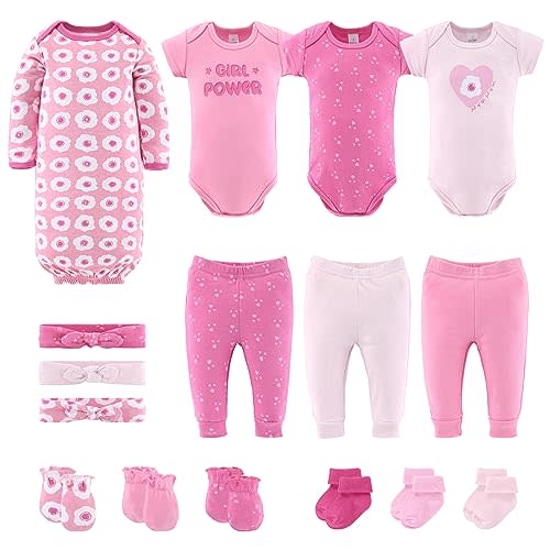 The Peanutshell Baby Layette Gift Set for Baby Girls - 16 Piece Baby Girl Clothes Newborn to 9 Months - Pretty in Pink