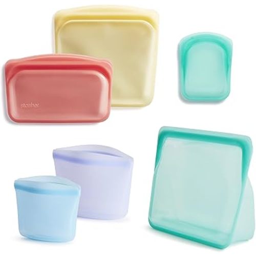 Stasher Premium Silicone Reusable Food Storage Bags, 6-Pack, Rainbow | Multi-Use Food Storage Bags, Lunch Bag, Travel Containers | BPA Free, Leak-free, Dishwasher-Safe, Eco-friendly