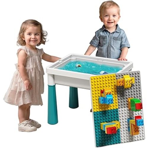 Small Activity Table for Toddlers 1-3, Kids Sensory Table for Playing Building Blocks, Marble Run Toy, Sand & Water, Color Dough, Art & Craft, Drawing & Learning (Small)
