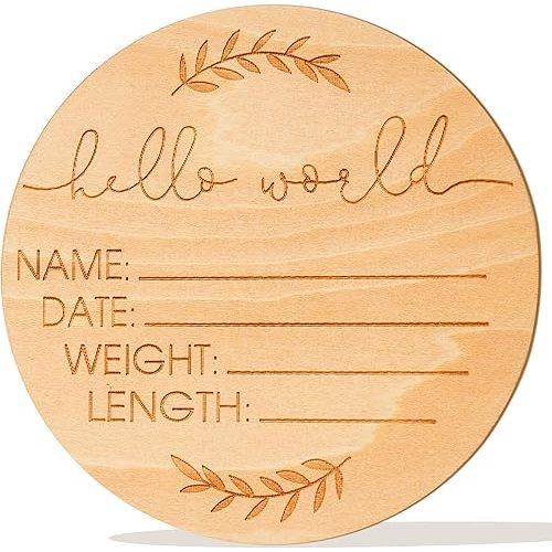 AEGYPIUS Baby Announcement Sign, 5 Inches Wooden Hello World Newborn Sign Baby Birth Announcement Sign, Newborn Announcement Sign for New Baby Announcement Board for New Baby Baby Sign for Hospital