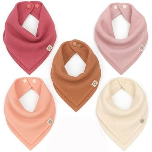 Kishu Baby Indi Organic Baby Bandana Bibs – Fairtrade 4-Way Reversible Drool Bibs for Boys & Girls – Unisex (Set of 5)