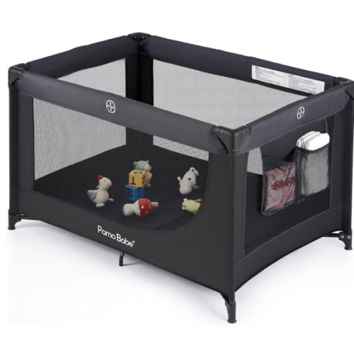 Pamo Babe Portable Crib Baby Playpen with Mattress and Carry Bag Black