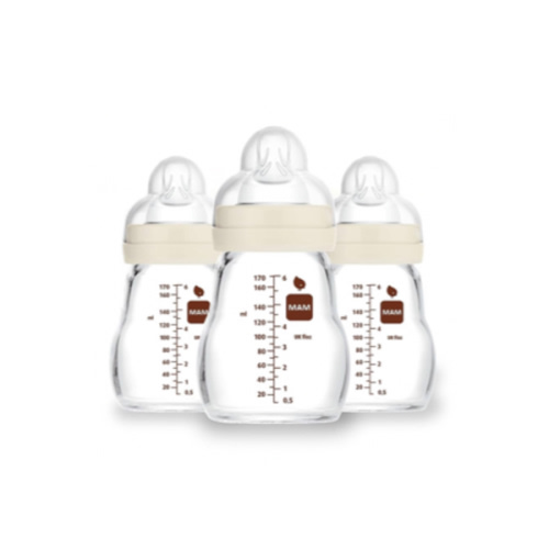 MAM Feel Good Slow Flow Premium Glass Baby Bottles, Easy Switch Between Breast and Bottle, 6oz, 0+ Months, Unisex, 3 Pack