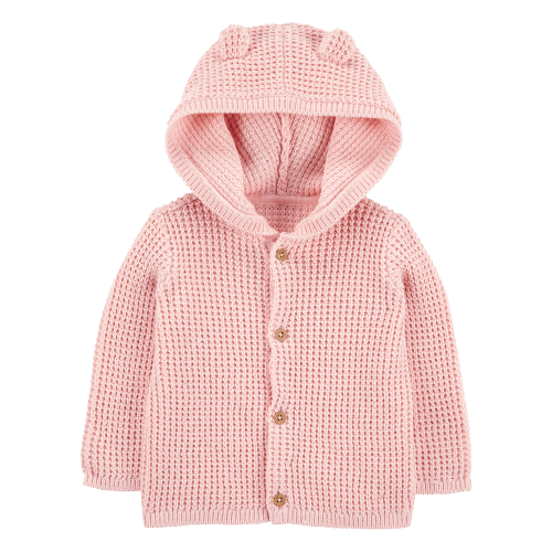 Baby Hooded Waffle Knit Cardigan - Pink - Carter's | Carter's