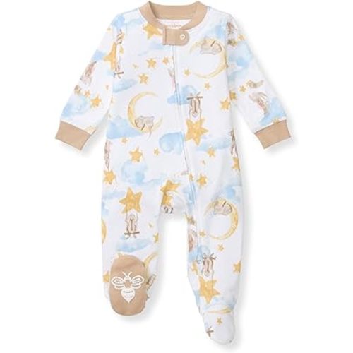 Burt's Bees Baby Boys' Sleep & Play PJs, 100% Organic Cotton One-Piece Zip Front Jumpsuit, Baby Boys Footie Pajamas & PJs