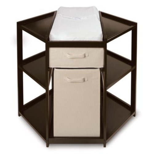 Badger Basket Diaper Corner Baby Changing Table with Hamper and Basket, Espresso