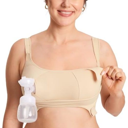 MOMANDA Women's Pumping Bra Hands Free Maternity Nursing Sports Bras for Breastfeeding Wireless All-in-One