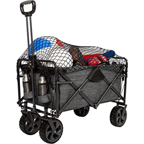 MacSports XL Heavy Duty Collapsible Outdoor Folding Camping Gear Grocery Cart Portable Lightweight Utility Adjustable Rolling Cart All Terrain Sports Beach Wagon with Cargo Net
