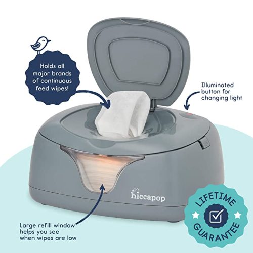 hiccapop Baby Wipe Warmer and Baby Wet Wipes Dispenser | Baby Wipes Warmer for Babies | Diaper Wipe Warmer with Changing Light | Baby Essentials - Grey