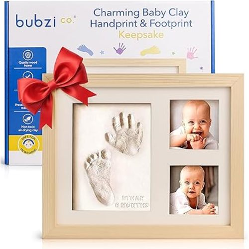 Baby Footprint Kit, Baby Foot and Hand Print Kit, Baby Keepsake Frame, Nursery Pictures Frames, Hand Print Mold Kit, New Mom Gifts, Baby Newborn Essentials Must Haves, Baby Shower Gifts (Natural Wood)