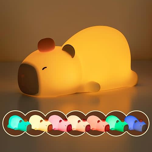 Night Light for Kids, Cute Silicone Lying Flat Capybara Nursery Light for Baby Room and Toddler, Rechargeable LED Animal Decor Nightlight, Portable Kawaii Lamp Birthday Gift