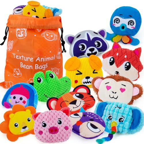 HOESDA Sensory Bean Bag for Kids 12 Pack,Texture Sensory Beanbags,Sensory Toys for Autism,Cute Animal Beanbags,Sensory Toys for Toddlers Kids Learning,Sensory Play Fine Motor Anxiety Relief