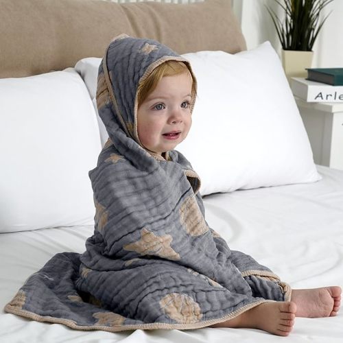 Ultra-Soft Muslin Baby Hooded Towel - 32 x 32 Inches, Ideal for Bath & Beach, Suitable for Both Boys & Girls from Newborns to Toddlers