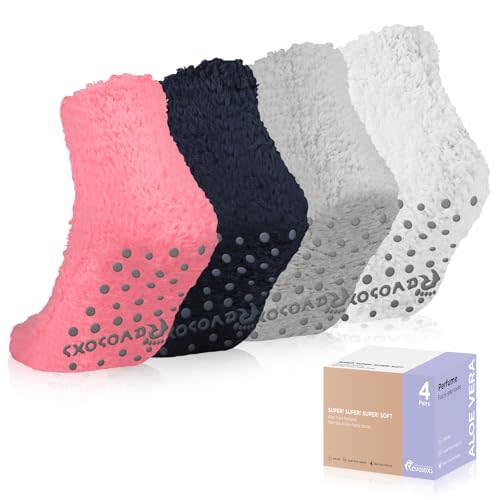 Revosoxs Fuzzy Grip Socks for Women Men,Thick Warm Slipper Cozy Fluffy Non Slip Ankle Hospital socks With Grips.