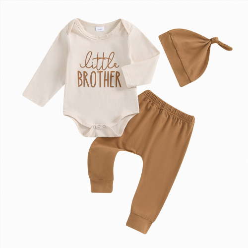 Gvdentm Newborn Infant Baby Boy Clothes Fall Winter Outfits New to The Crew Outfit Toddler Baby Boy Clothes Set(Beige,0-3 Months)