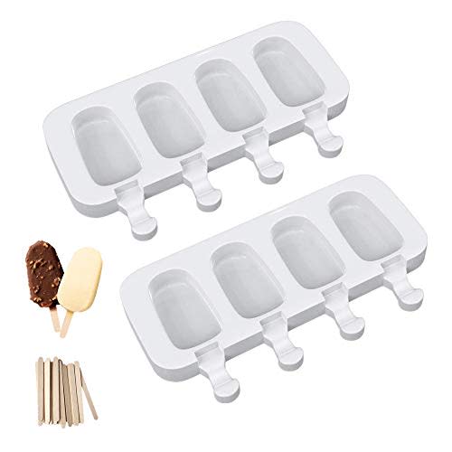 Flat Silicone Popsicle Molds for Kids BPA-Free, DIY Ice Pop Molds with Lids  Packs of 2, 3 Cavities Ice Cream Popsicle Maker Easy Release, with 100  Popsicle Sticks (RED)