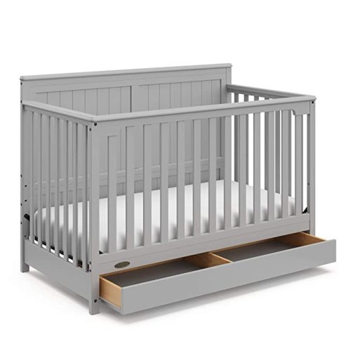 Graco Hadley 5-in-1 Convertible Crib with Drawer – GREENGUARD Gold Certified, Fits Standard Crib Mattress, Converts to Toddler Bed, Daybed and Full Bed, 4 Adjustable Mattress Heights (Pebble Gray)
