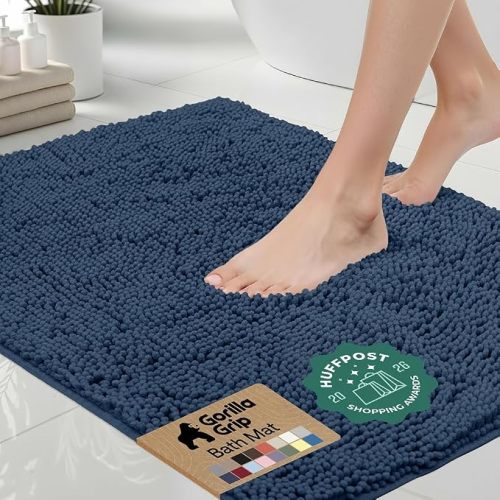 GORILLA GRIP Bath Rug Mat, Thick Soft Absorbent Chenille, Quick Dry Microfiber Mats, Rubber Backing Washable Shower Floor Rugs, US Designed Bathroom Bathmat Home Decor Accessories, 24x17, Navy