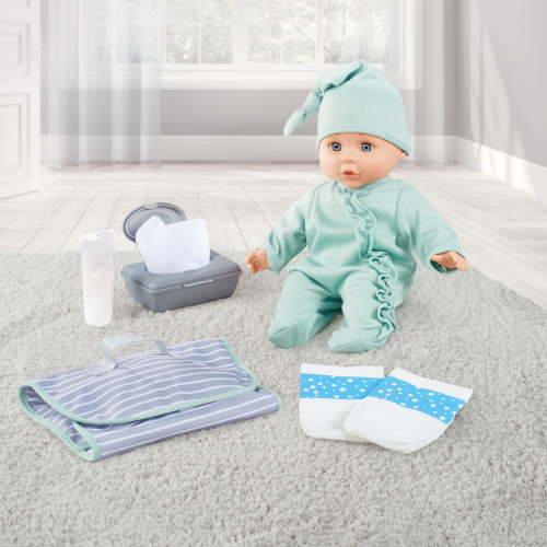 My Sweet Love Baby Doll Play Set, 14-inch Soft Body Doll, Sage Outfit, 8 Pieces Included