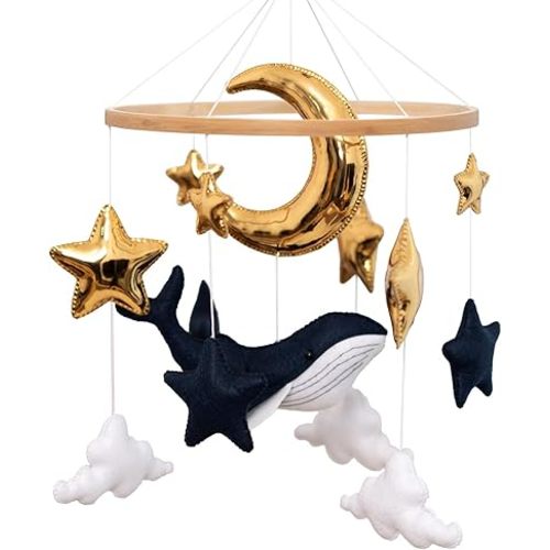 Ocean Whale Baby Mobile for Crib - Ocean Whale with Moon and Stars Nursery Decor - Gender Neutral Baby Gift