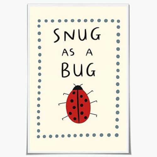 Red Ladybird Canvas Wall Art Prints Snug as a Bug Picture Insects Posters Vintage Funny Cute Wall Decor for Nursery Playroom Kids Room 8x12inch Unframed