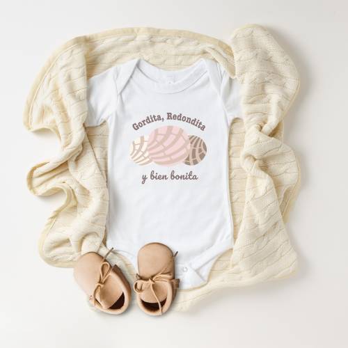 Funny Concha Baby Bodysuit/Infant Pan Dulce One-Piece/Gordita, Redondita y Bien Bonita/Gift for Newborn